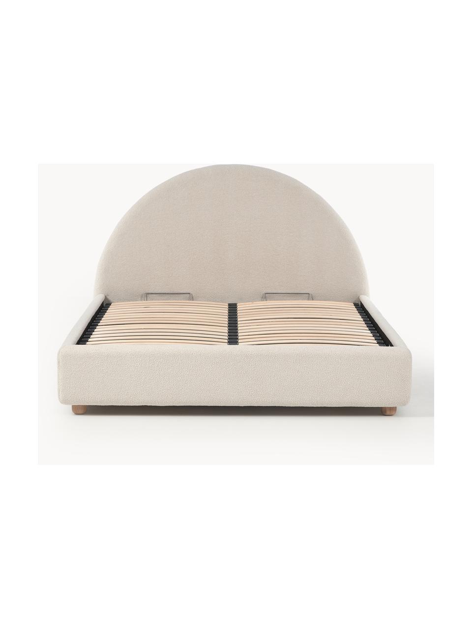 Cama tapizada en tejido bouclé Ebba, con espacio de almacenamiento, Funda: borreguillo (100% poliést, Patas: metal con pintura en polv, Patas: madera de pino macizo Est, Borreguillo beige claro, An 160 x L 200 cm