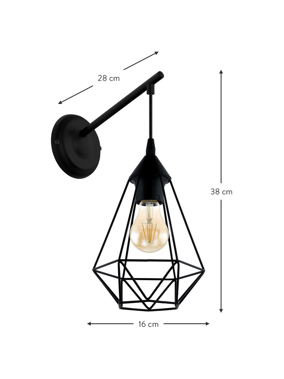 Wandlamp Tarbes in industrieel design, Lampenkap: staal, Frame: staal, Zwart, D 28 x H 38 cm