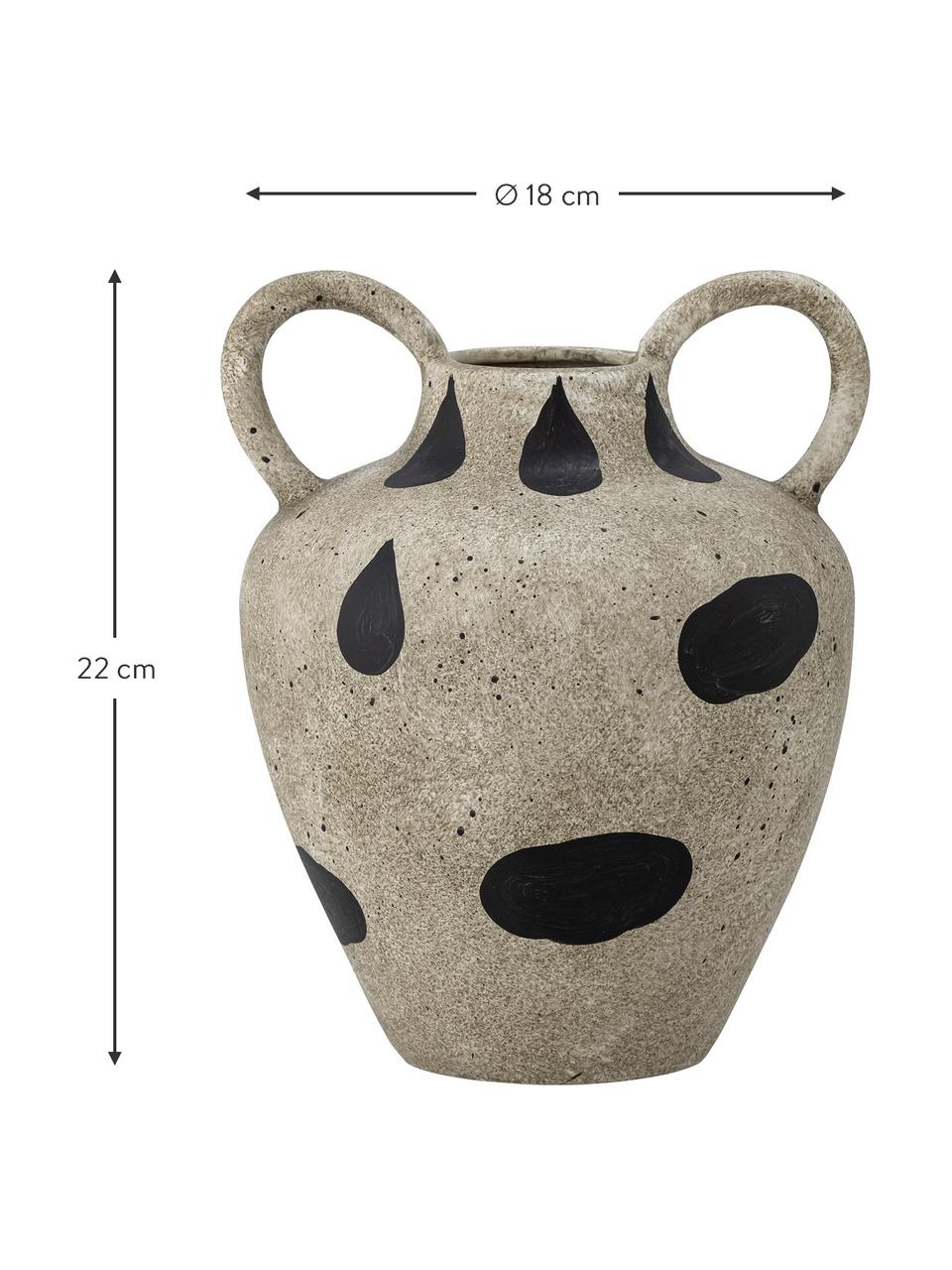 Designová kameninová váza s úchyty Taye, Kamenina, Béžová, Ø 18 cm, V 22 cm