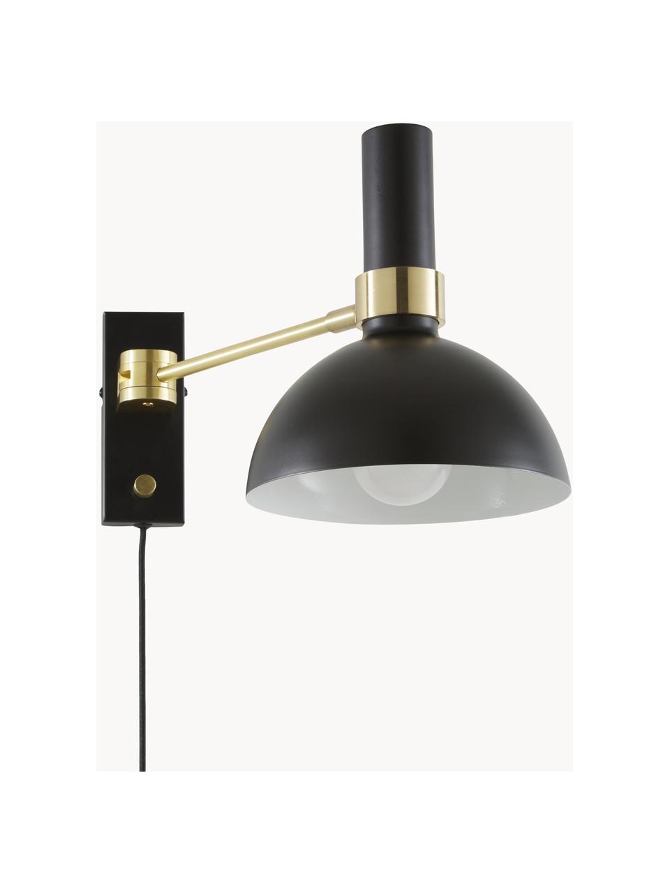 Grote dimbare wandlamp Larry met stekker, Lampenkap: gelakt messing, Frame: messing, Zwart, goudkleurig, D 41 x H 24 cm