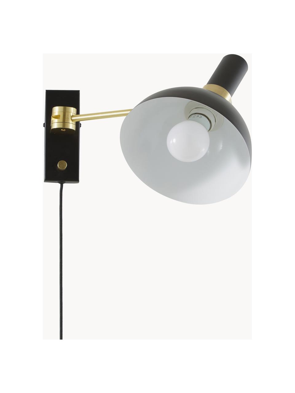 Grote dimbare wandlamp Larry met stekker, Lampenkap: gelakt messing, Frame: messing, Zwart, goudkleurig, D 41 x H 24 cm