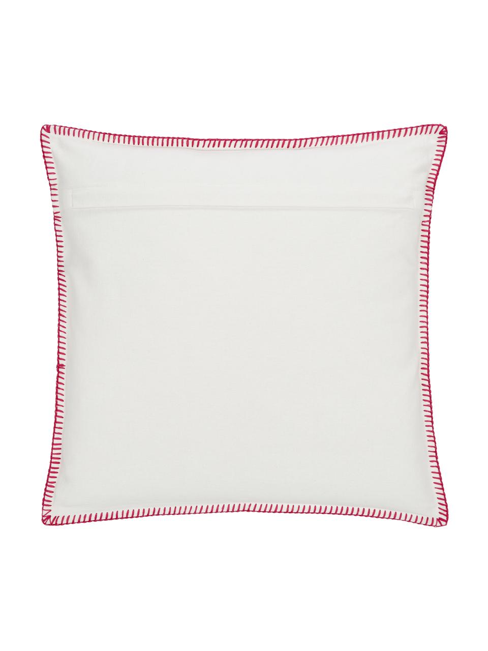 Poszewka na poduszkę z bawełny z haftowanym wzorem Folk, 100% bawełna, Blady różowy, biały, S 45 x D 45 cm