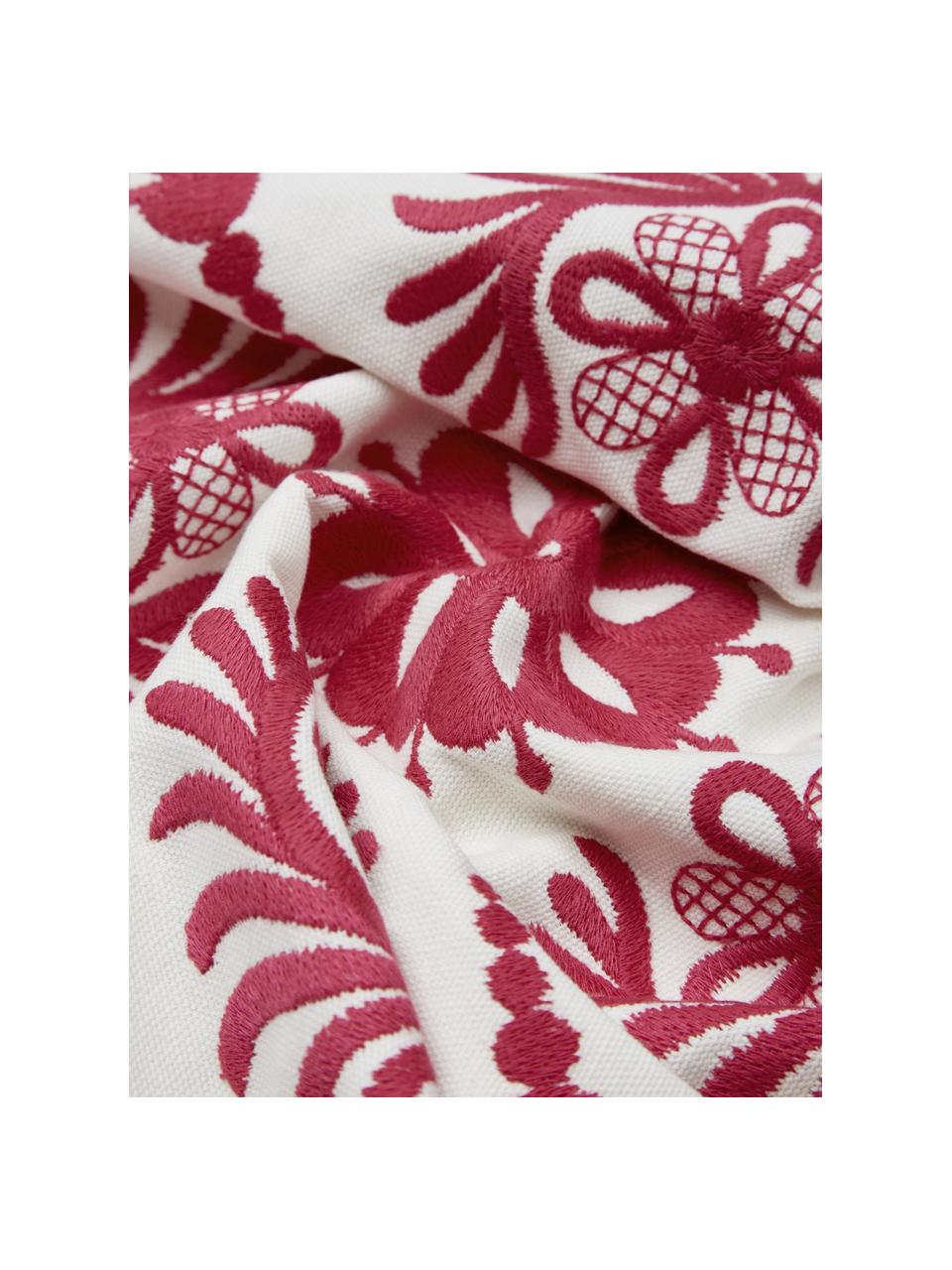 Baumwoll-Kissenhülle Folk mit besticktem Muster, 100% Baumwolle, Pink, Weiß, B 45 x L 45 cm
