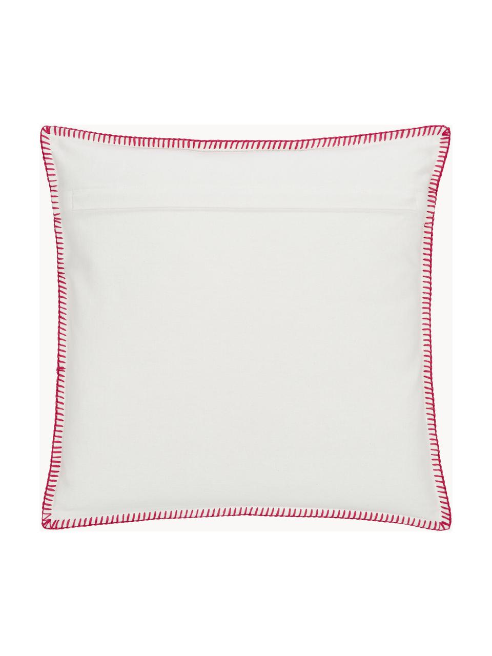 Baumwoll-Kissenhülle Folk mit besticktem Muster, 100% Baumwolle, Pink, Weiß, B 45 x L 45 cm