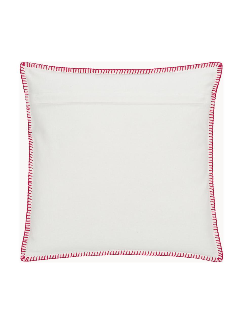 Housse de coussin ethnique 45x45 coton brodé Folk, 100 % coton, Rose, blanc, larg. 45 x long. 45 cm