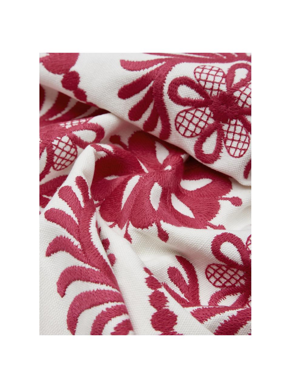 Baumwoll-Kissenhülle Folk mit besticktem Muster, 100% Baumwolle, Pink, Weiss, B 45 x L 45 cm