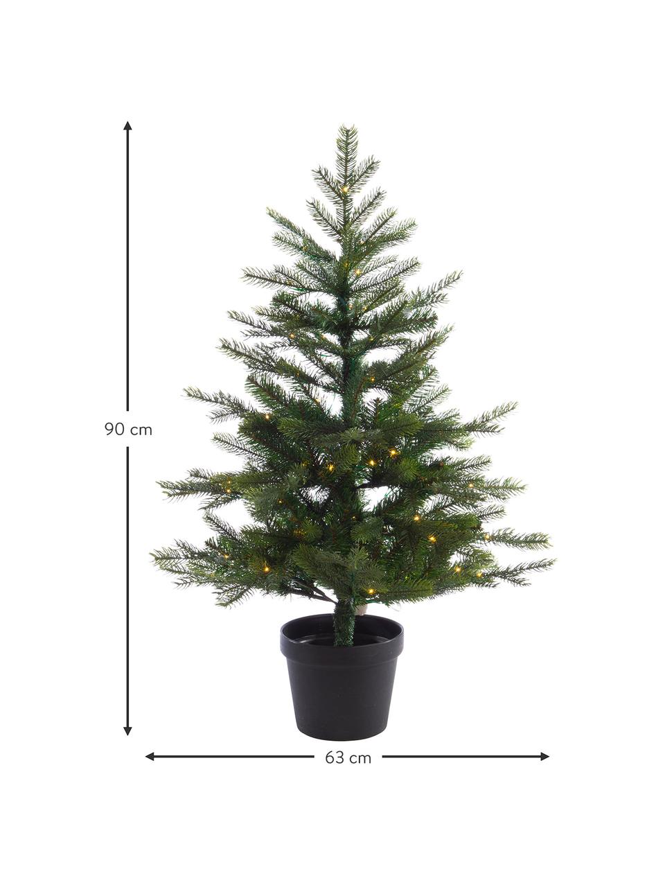Künstlicher LED-Weihnachtsbaum Grandis H 90 cm, Kunststoff, Dunkelgrün, Ø 63 x H 90 cm