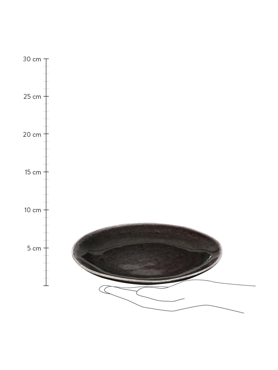 Handgemachte Frühstücksteller Nordic Coal, 4 Stück, Steingut, Anthrazit, Ø 20 x H 3 cm