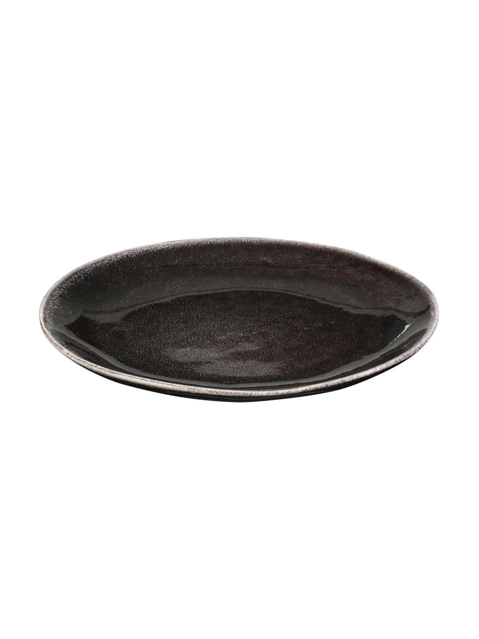Handgemachte Frühstücksteller Nordic Coal, 4 Stück, Steingut, Anthrazit, Ø 20 x H 3 cm