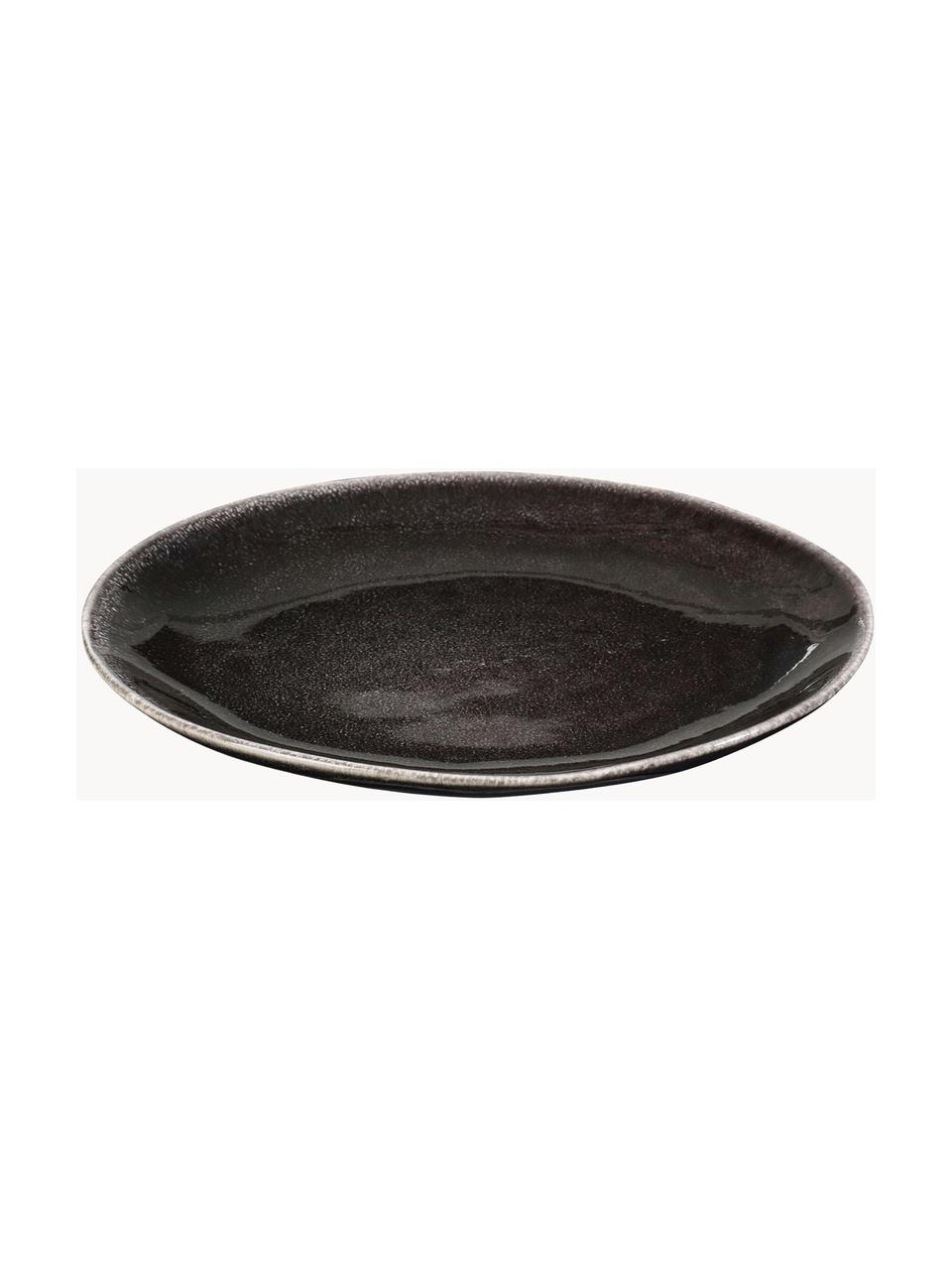Assiettes à dessert artisanales Nordic Coal, 4 pièces, Grès cérame, Noir, Ø 20 x haut. 3 cm