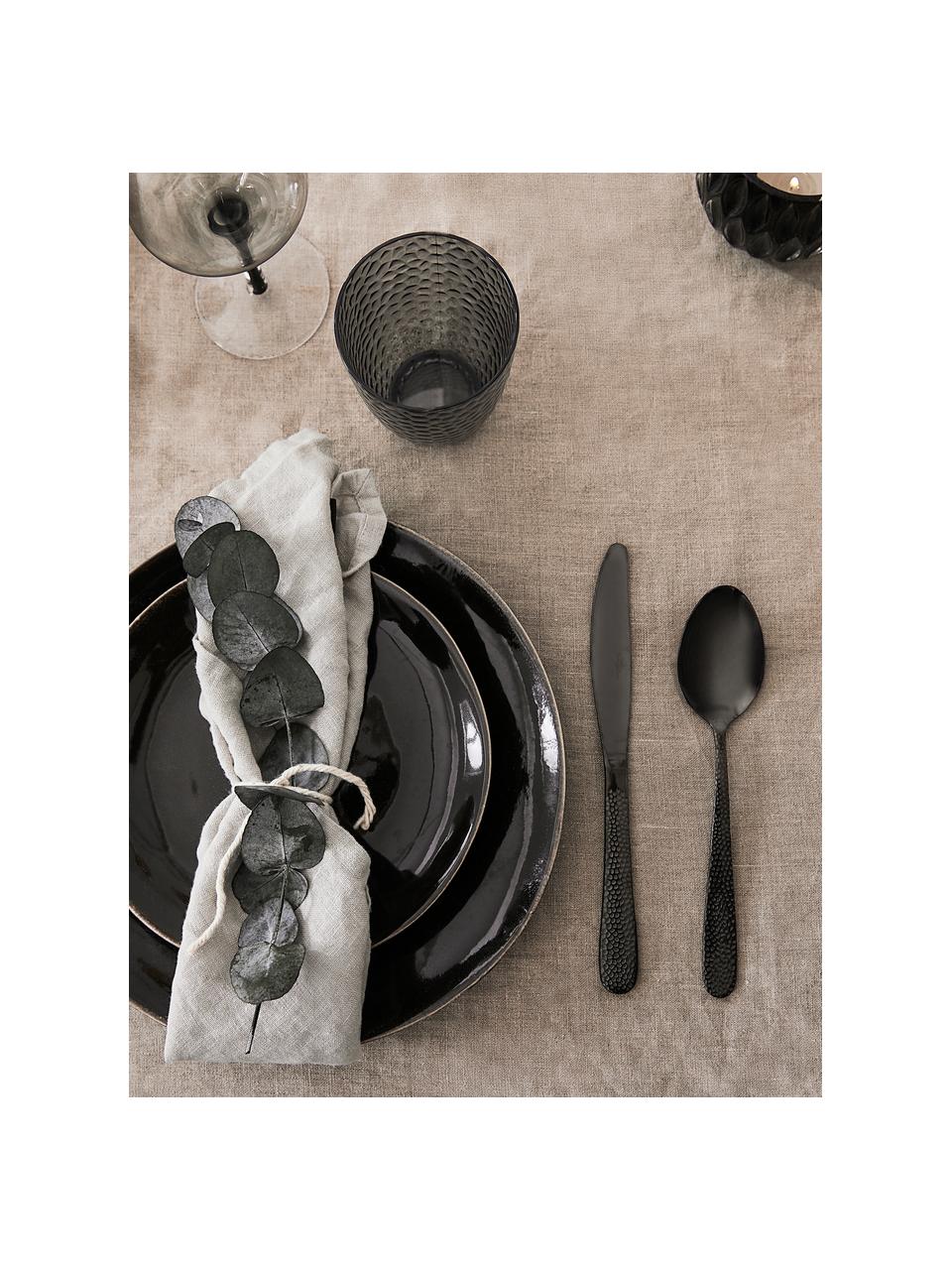 Handgemaakt ontbijtbord Nordic Coal, 4 stuks, Keramiek, Zwart, gespikkeld, Ø 20 x H 2 cm
