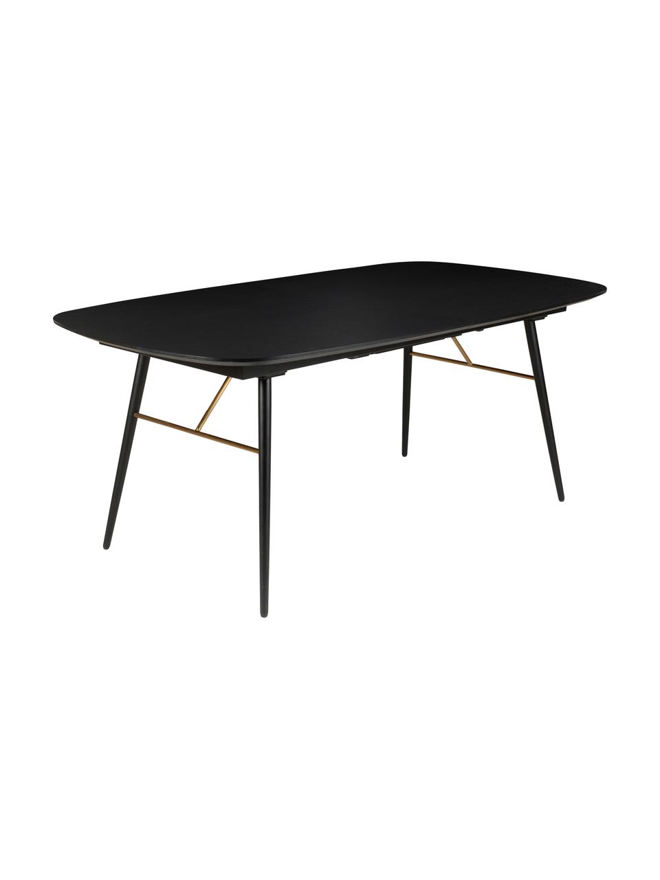 Mesa de comedor extensible Verona, Tablero: tablero de fibras de dens, Negro, latón, An 180-230 x F 105 cm