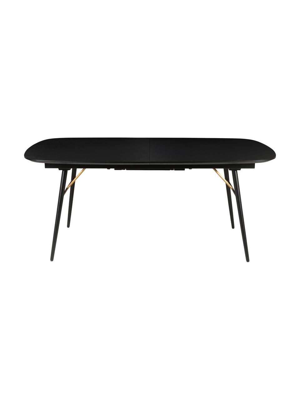 Uittrekbare eettafel Verona, Zwart, messingkleurig, B 180-230 x D 105 cm