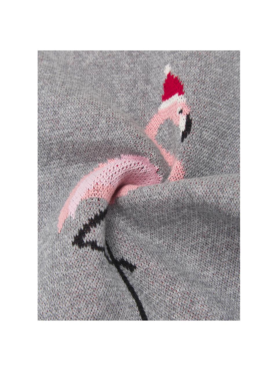 Pletený povlak na polštář Flamingo, 100 % bavlna, Šedá, světle růžová, Š 40 cm, D 40 cm