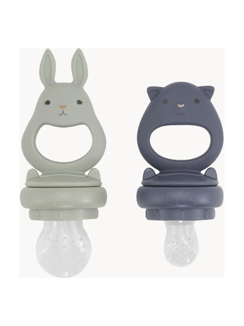 Fruitzuiger Bunny, set van 2, Silicone, Lichtgrijs, grijsblauw, Set met verschillende formaten