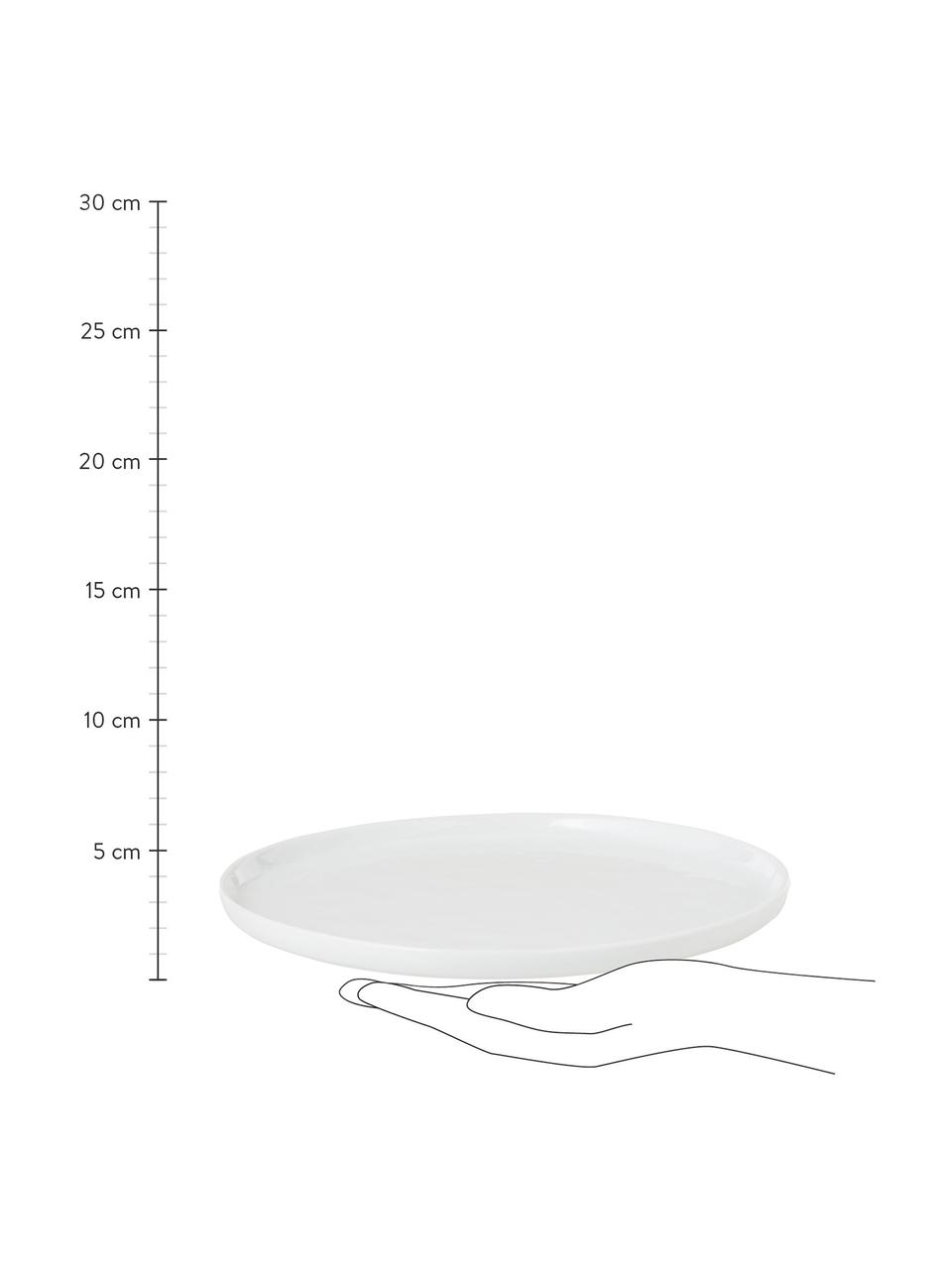 Platos postre con superficie irregular Porcelino, 4 uds., Porcelana con forma intencionalmente desigual, Blanco, Ø 22 cm