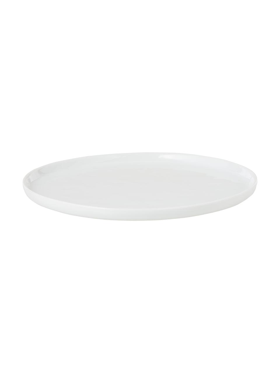 Platos postre con superficie irregular Porcelino, 4 uds., Porcelana con forma intencionalmente desigual, Blanco, Ø 22 cm