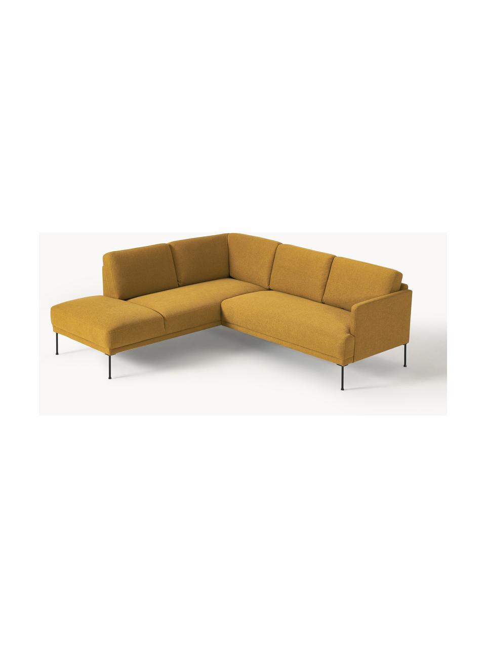 Ecksofa Fluente, Bezug: 100 % Polyester Der strap, Gestell: Massives Kiefernholz, Füße: Metall, pulverbeschichtet, Webstoff Ocker, B 221 x T 200 cm, Eckteil links