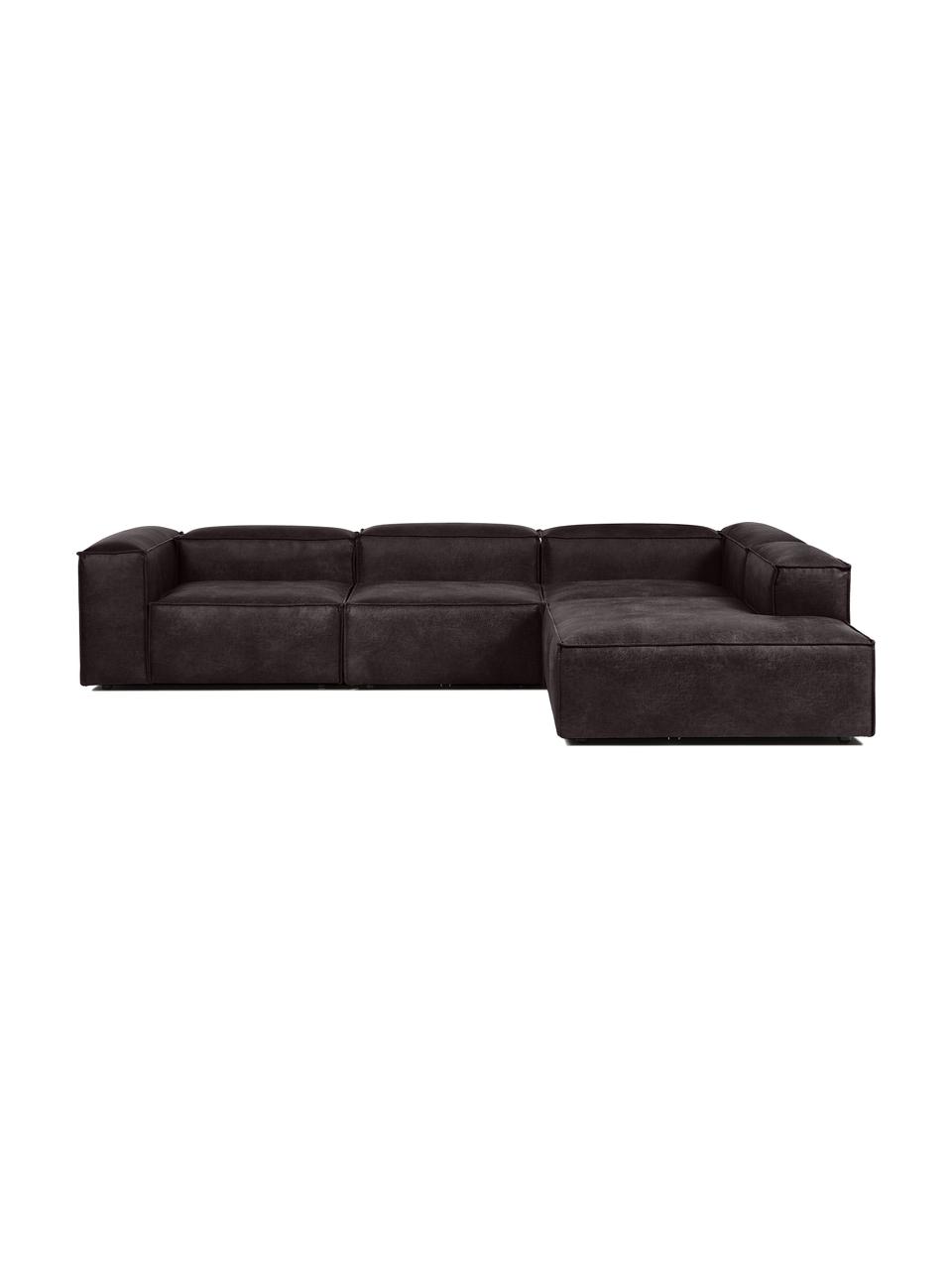 Canapé d'angle XL modulable en cuir recyclé Lennon, Cuir brun-gris, larg. 329 x haut. 68 cm, méridienne à droite