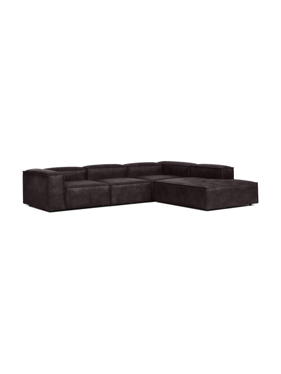 Modulaire XL hoekbank Lennon van gerecycled leer, Bekleding: gerecycled leer (70% leer, Frame: massief hout, multiplex, Poten: kunststof, Leer bruingrijs, B 329 x H 68 cm, hoekdeel rechts