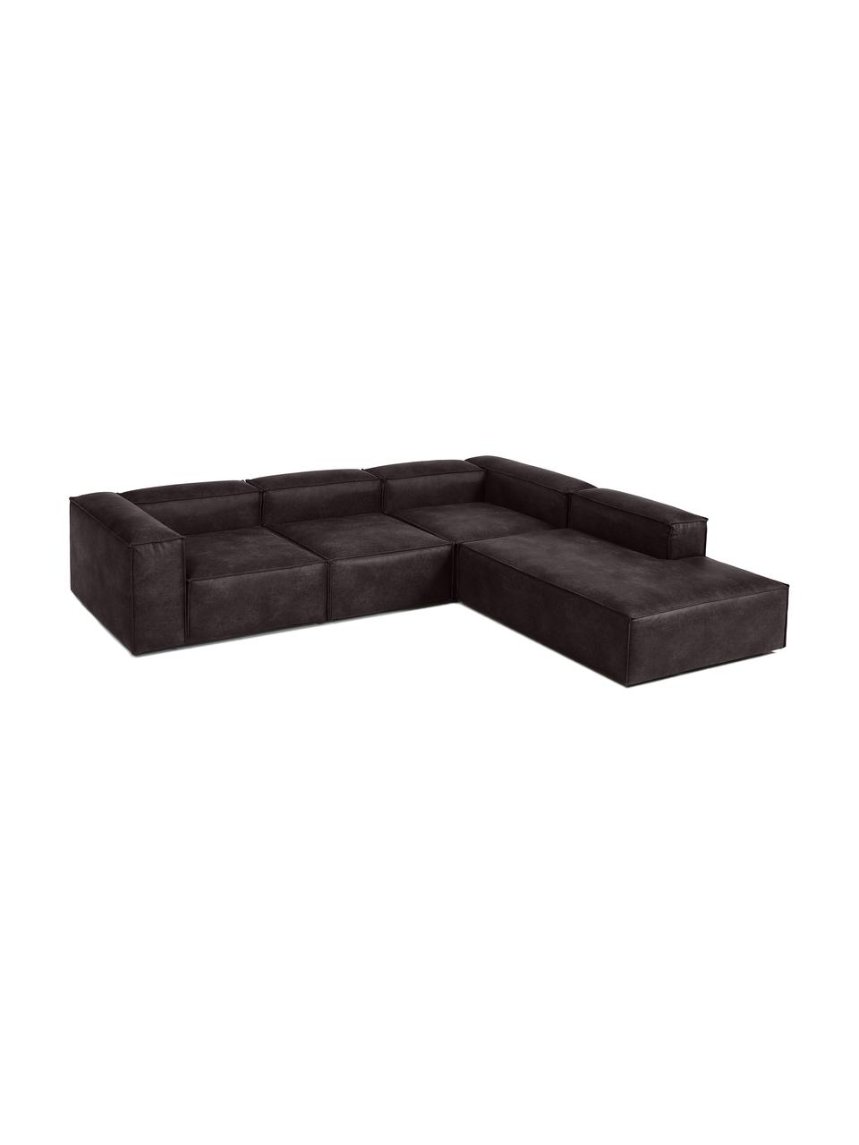 Modulaire XL hoekbank Lennon van gerecycled leer, Bekleding: gerecycled leer (70% leer, Frame: massief hout, multiplex, Poten: kunststof, Leer bruingrijs, B 329 x H 68 cm, hoekdeel rechts