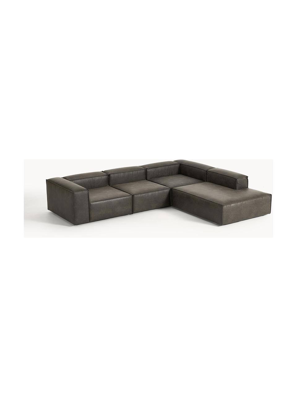 Modulares XL-Ecksofa Lennon aus recyceltem Leder, Bezug: Recyceltes Leder (70 % Le, Gestell: Massives Holz, Sperrholz, Füße: Kunststoff Dieses Produkt, Leder Taupe, B 329 x T 269 cm, Eckteil links