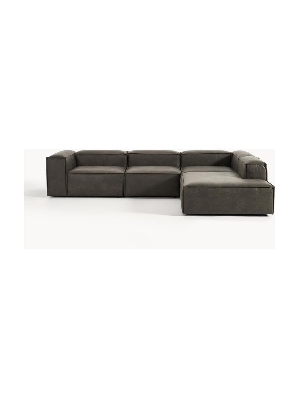 Narożna sofa modułowa XL ze skóry z recyklingu Lennon, Tapicerka: skóra z recyklingu (70% s, Stelaż: lite drewno, sklejka, Nogi: tworzywo sztuczne Ten pro, Taupe skóra, S 329 x G 269 cm, lewostronna