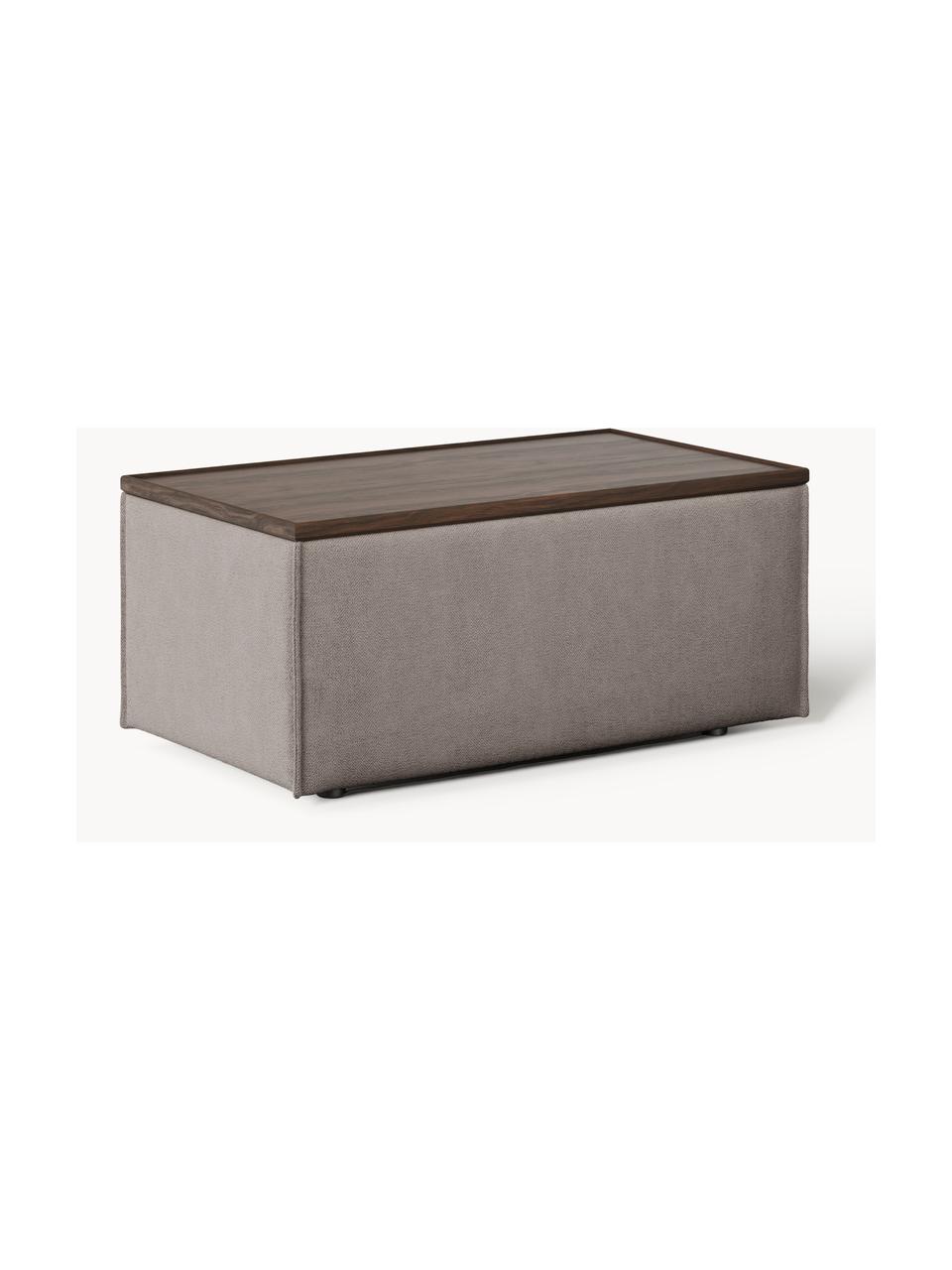 Sofa-Hocker Lennon mit Stauraum, Bezug: 100 % Polyester Der strap, Tablett: Eichenholz, Spannplatte m, Gestell: Spanplatte, mitteldichte , Webstoff Taupe, dunkles Eichenholz, B 88 x T 50 cm