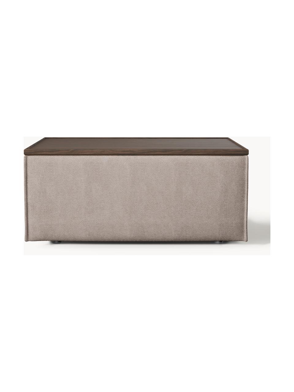 Sofa-Hocker Lennon mit Stauraum, Bezug: 100 % Polyester Der strap, Tablett: Eichenholz, Spannplatte m, Gestell: Spanplatte, mitteldichte , Füße: Kunststoff Dieses Produkt, Webstoff Taupe, dunkles Eichenholz, B 88 x T 50 cm