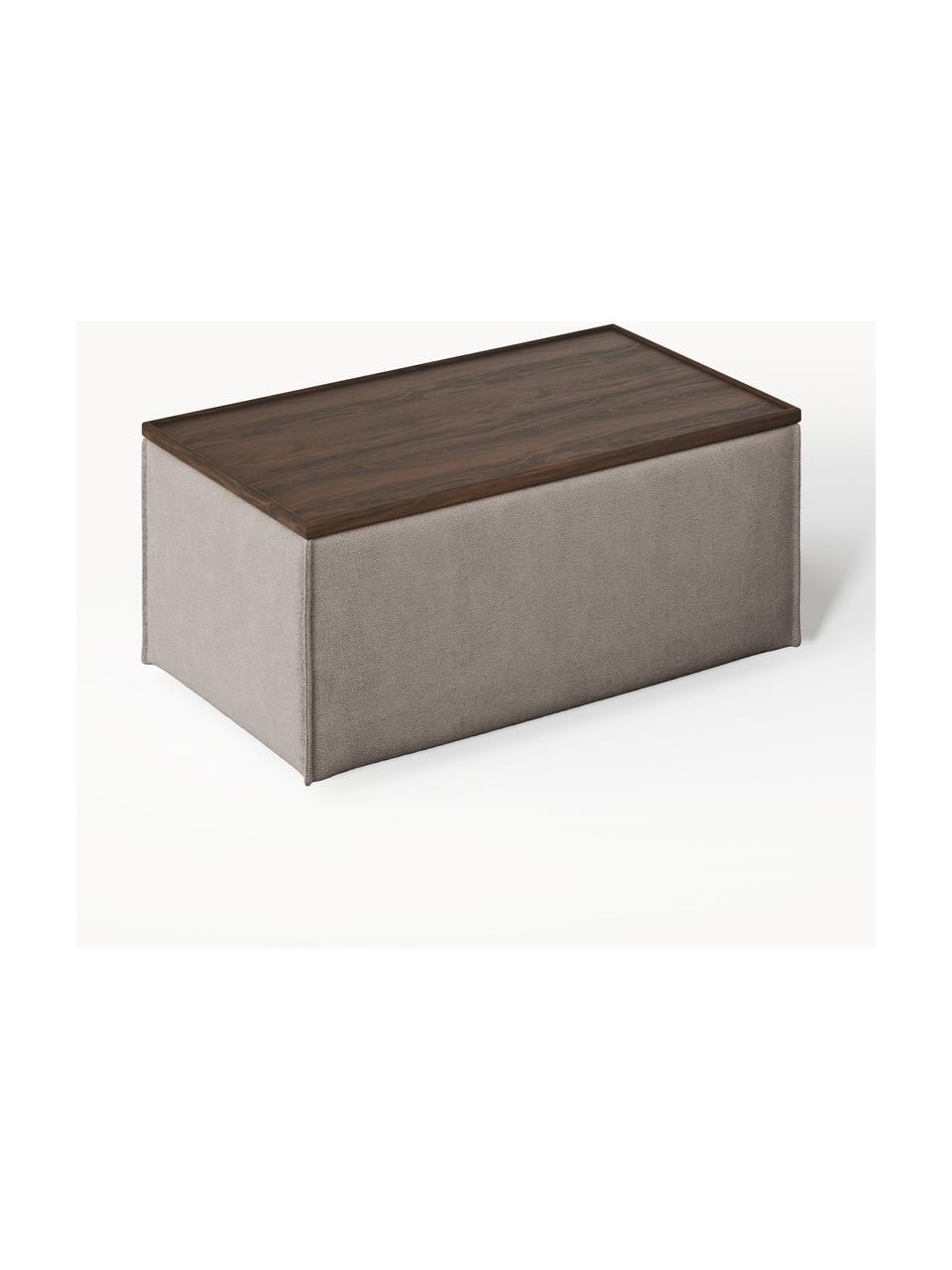 Sofa-Hocker Lennon mit Stauraum, Bezug: 100 % Polyester Der strap, Tablett: Eichenholz, Spannplatte m, Gestell: Spanplatte, mitteldichte , Webstoff Taupe, dunkles Eichenholz, B 88 x T 50 cm