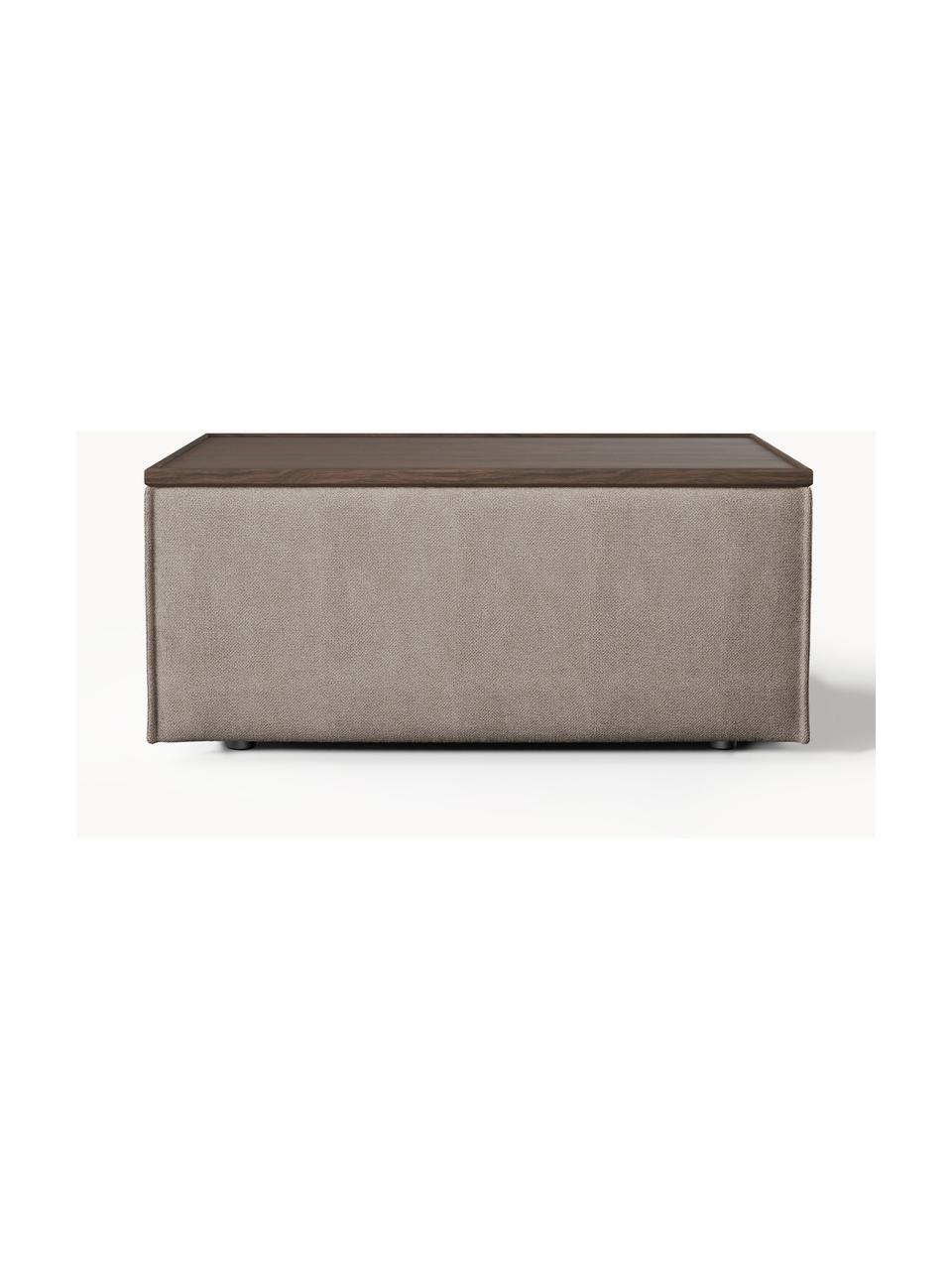 Sofa-Hocker Lennon mit Stauraum, Bezug: 100 % Polyester Der strap, Tablett: Eichenholz, Spannplatte m, Gestell: Spanplatte, mitteldichte , Webstoff Taupe, dunkles Eichenholz, B 88 x T 50 cm