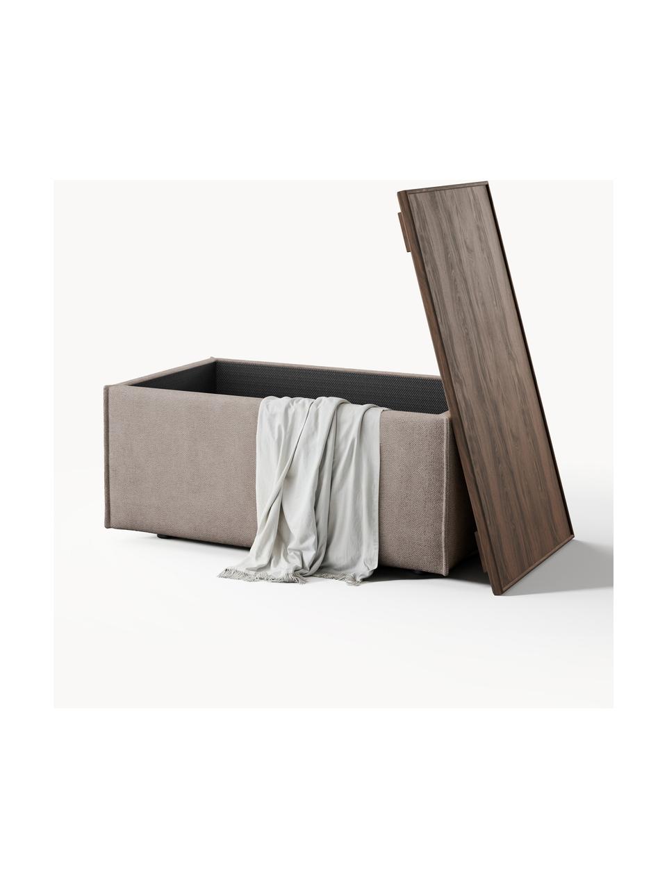 Sofa-Hocker Lennon mit Stauraum, Bezug: 100 % Polyester Der strap, Tablett: Eichenholz, Spannplatte m, Gestell: Spanplatte, mitteldichte , Webstoff Taupe, dunkles Eichenholz, B 88 x T 50 cm