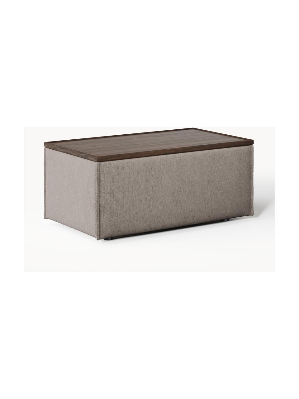 Sofa-Hocker Lennon mit Stauraum, Bezug: 100 % Polyester Der strap, Tablett: Eichenholz, Spannplatte m, Gestell: Spanplatte, mitteldichte , Webstoff Taupe, dunkles Eichenholz, B 88 x T 50 cm