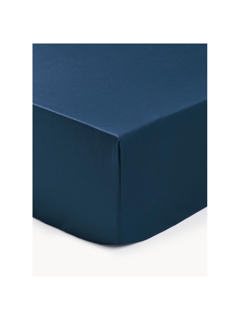 Napínací prostěradlo z bavlněného saténu Premium, Tmavě modrá, Š 90 cm, D 200 cm, V 25 cm