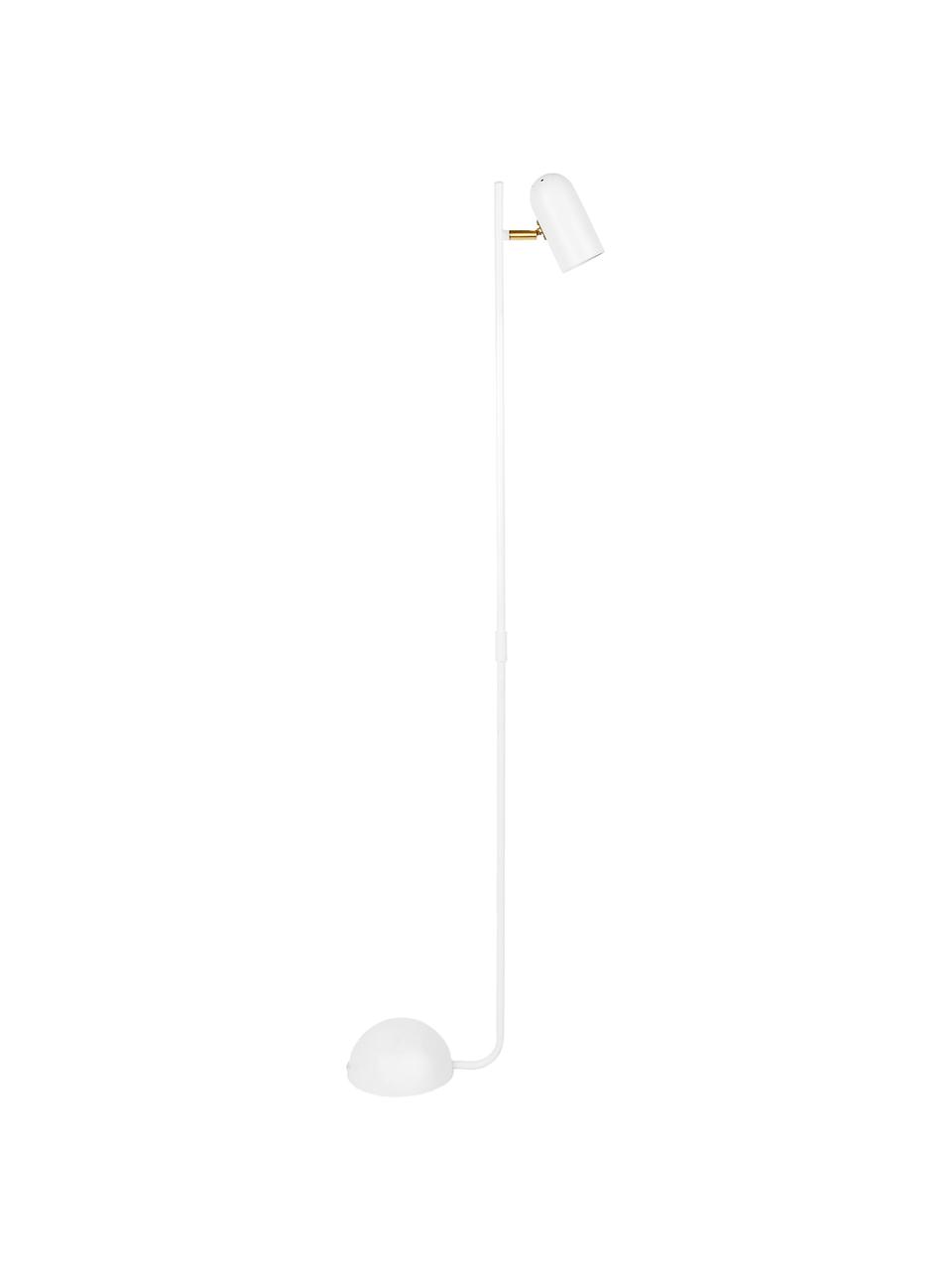 Kleine retro leeslamp Swan, Lampenkap: gecoat metaal, Lampvoet: gecoat metaal, Decoratie: metaal, Wit, messingkleurig, 33 x 126 cm