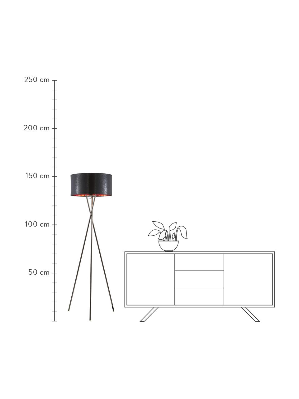 Lámpara de pie trípode Giovanna, Negro, cobre, Ø 45 x Al 154 cm