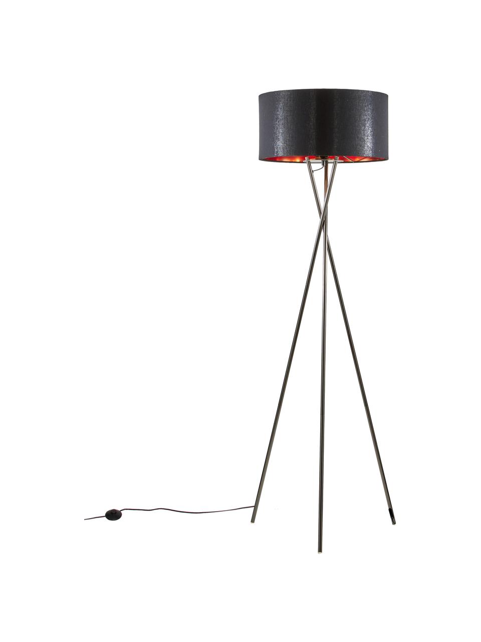 Driepoot vloerlamp Giovanna met koperen decoratie, Lampvoet: staal, zwart verchroomd, Zwart, koperkleurig, Ø 45 x H 154 cm