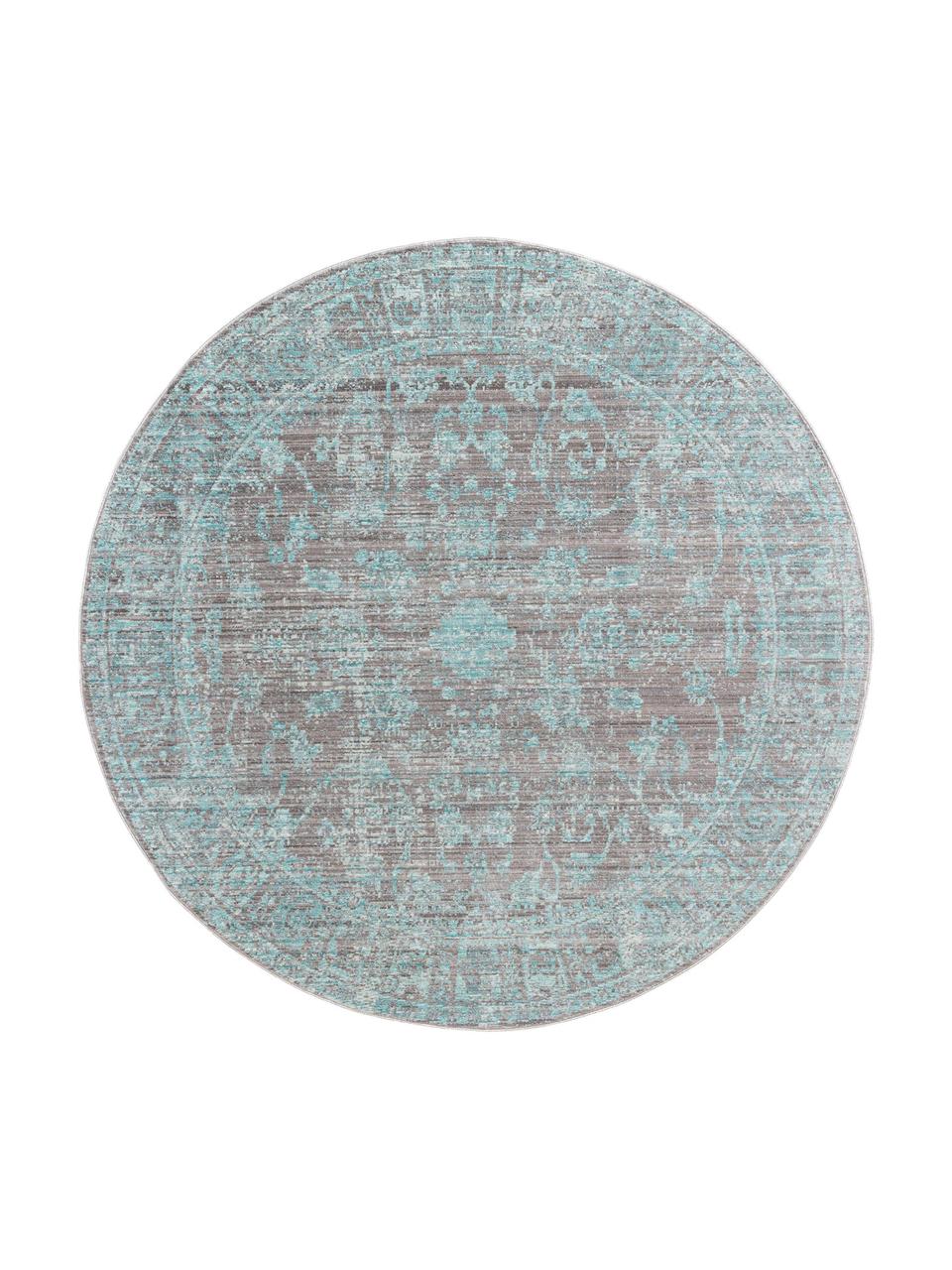Vloerkleed Visconti, Bovenzijde: polyester, Onderzijde: katoen, Turquoise, grijs, Ø 180 cm