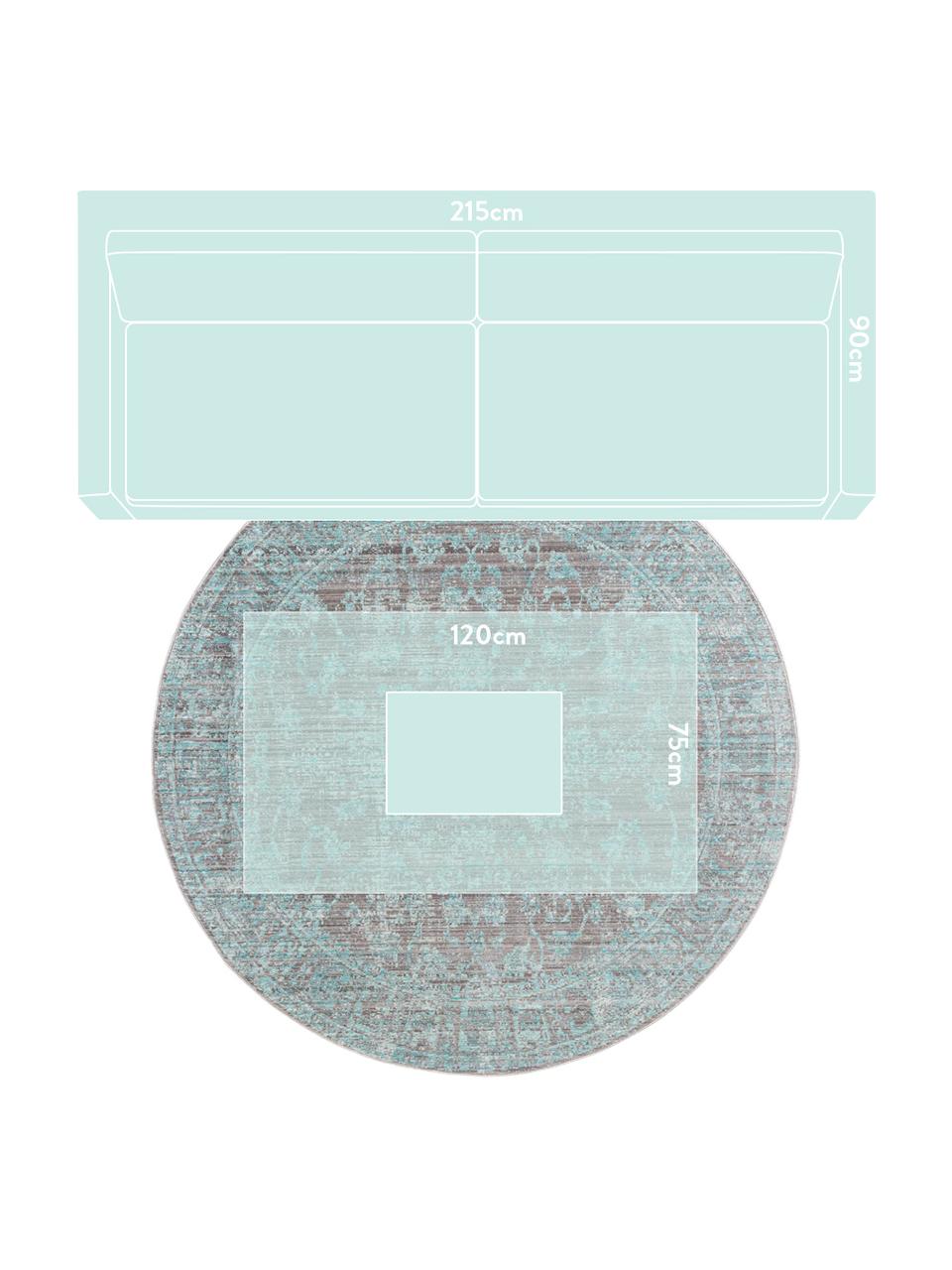 Vloerkleed Visconti, Bovenzijde: polyester, Onderzijde: katoen, Turquoise, grijs, Ø 180 cm
