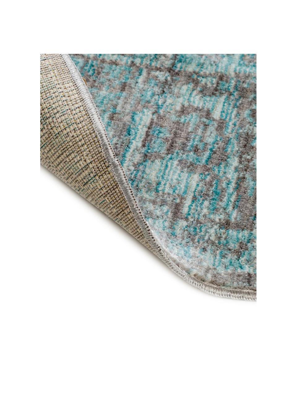 Tapis rond vintage Visconti, Turquoise, gris