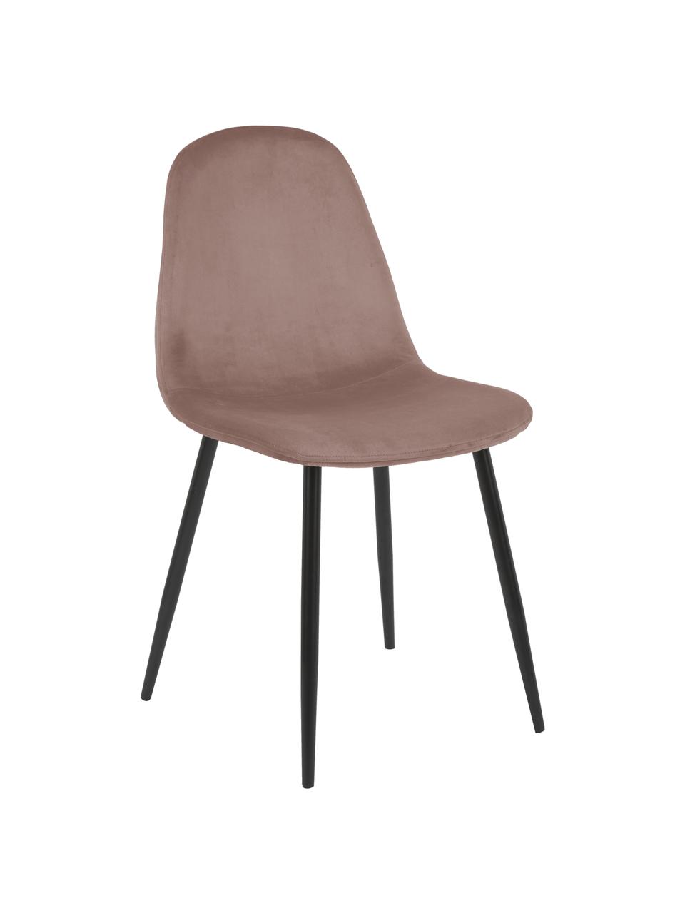 Krzesło tapicerowane z aksamitu Karla, 2 szt., Tapicerka: aksamit (100 % poliester), Nogi: metal malowany proszkowo, Aksamitny blady różowy, S 44 x G 53 cm