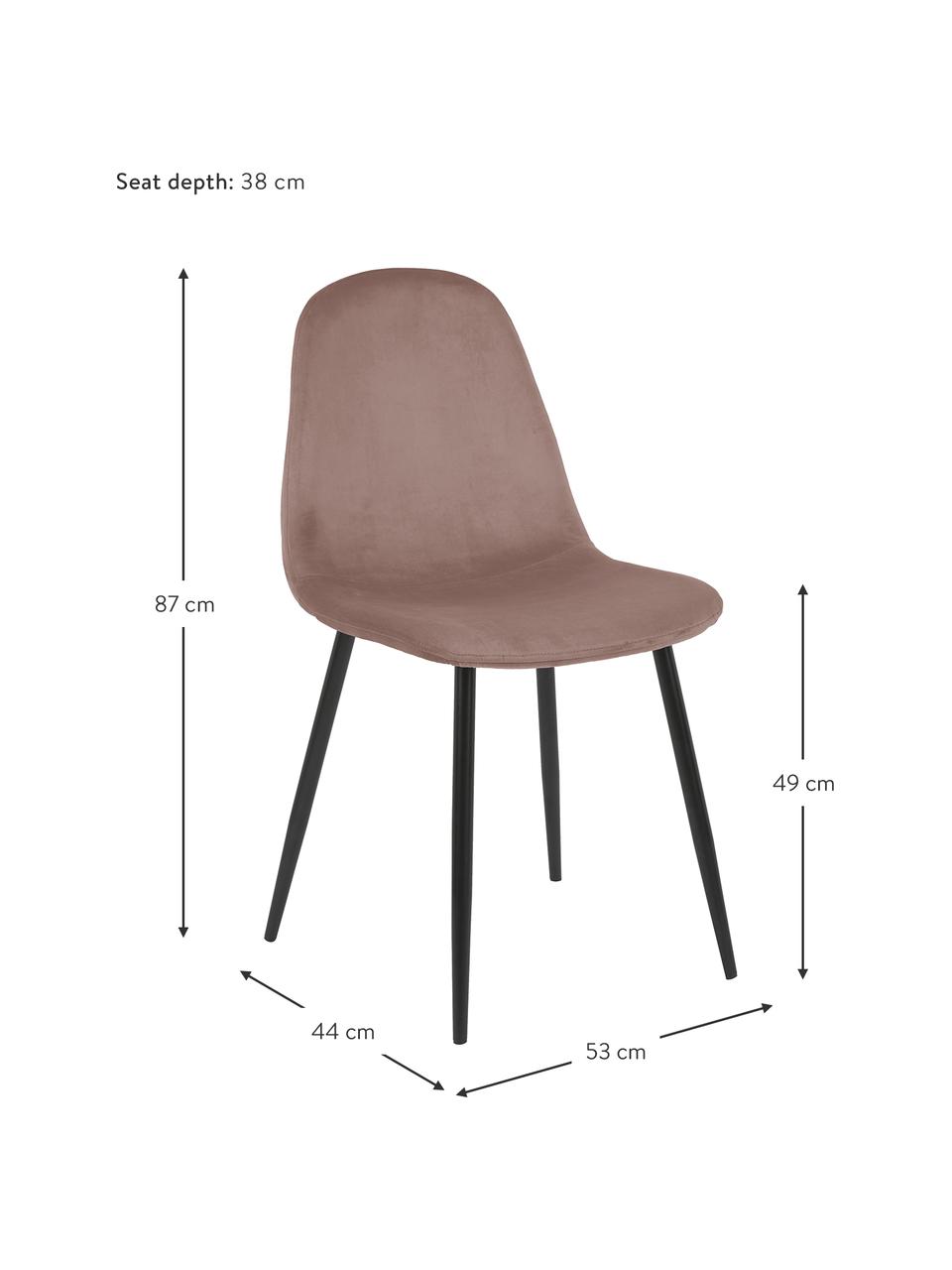 Krzesło tapicerowane z aksamitu Karla, 2 szt., Tapicerka: aksamit (100 % poliester), Nogi: metal malowany proszkowo, Aksamitny blady różowy, S 44 x G 53 cm