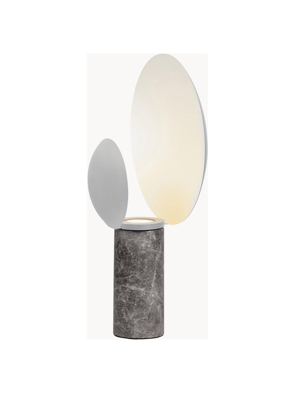 Tafellamp Cache met marmeren voet, Lampenkap: gecoat metaal, Lampvoet: marmer, Lichtgrijs, gemarmerd, Ø 30 x H 49 cm