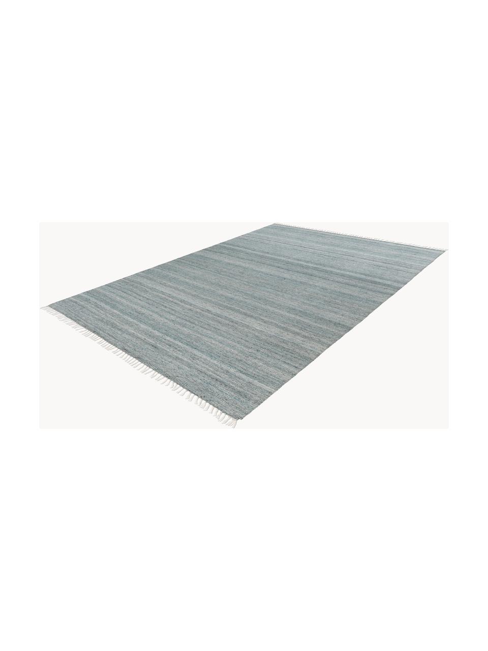 Handgewebter In- & Outdoor-Teppich Nador mit Fransen, 100 % Polyethylen, Hellblau, B 80 x L 150 cm (Größe XS)