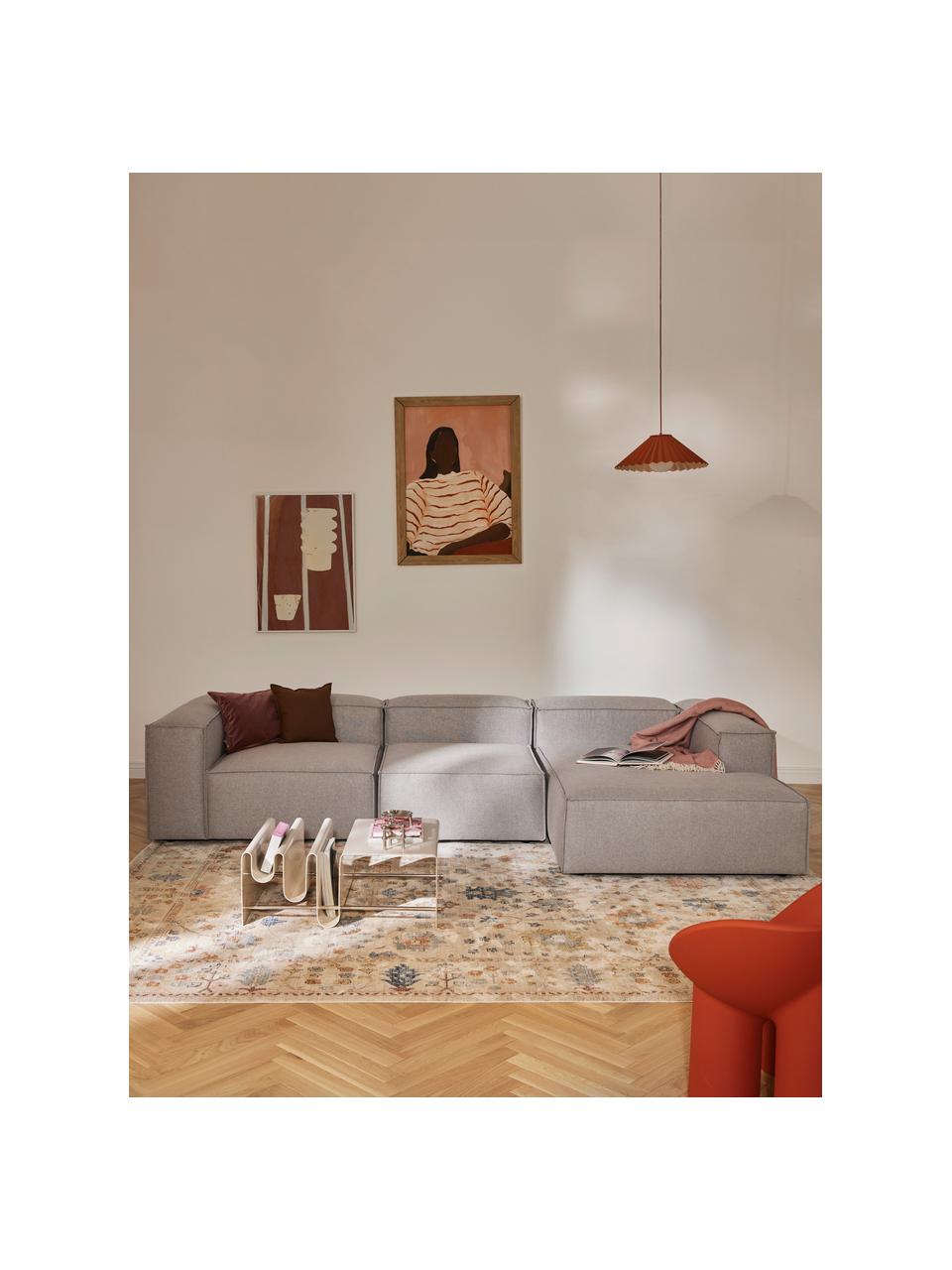 Canapé d'angle modulable Lennon, Tissu gris, larg. 327 x prof. 180 cm, méridienne à gauche