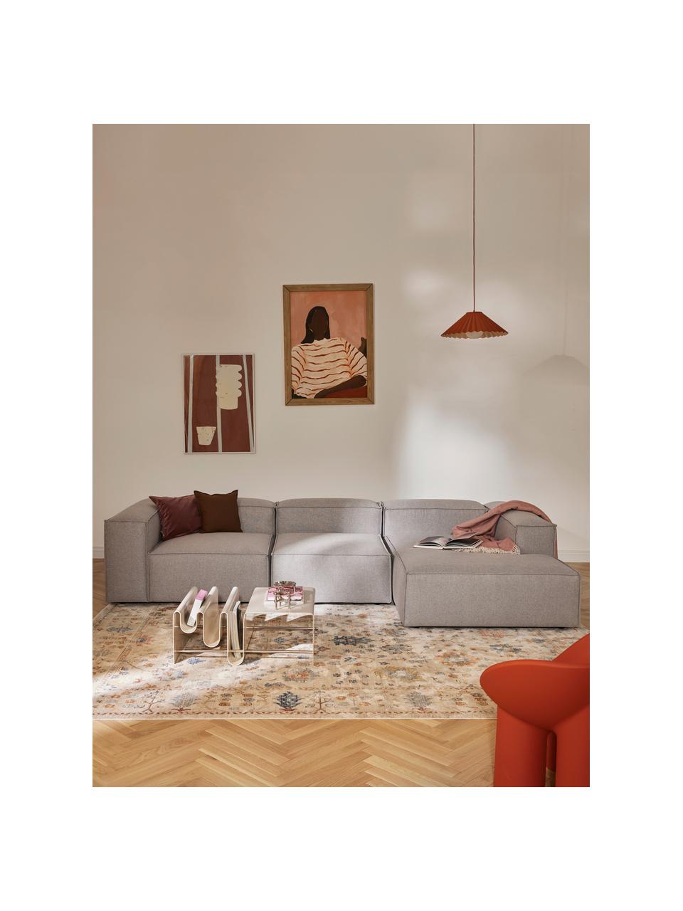 Divano angolare componibile Lennon, Rivestimento: 100% poliestere Con 115.0, Struttura: legno di pino massiccio, , Piedini: plastica Questo prodotto , Tessuto grigio, Larg. 327 x Prof. 180 cm, chaise-longue a sinistra