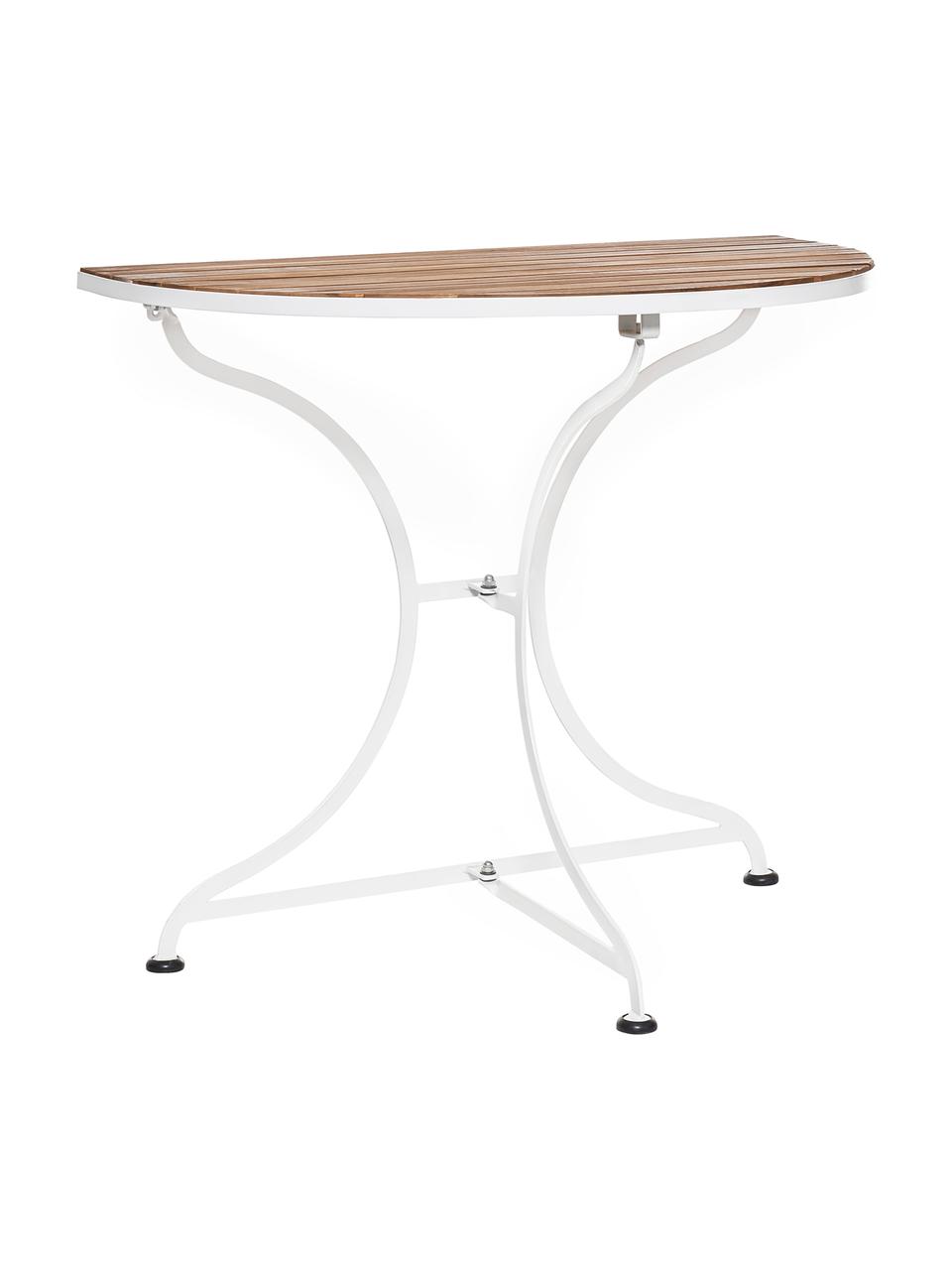 Půlkruhový balkonový stůl s dřevěnou deskou Parklife, Bílá, akátové dřevo