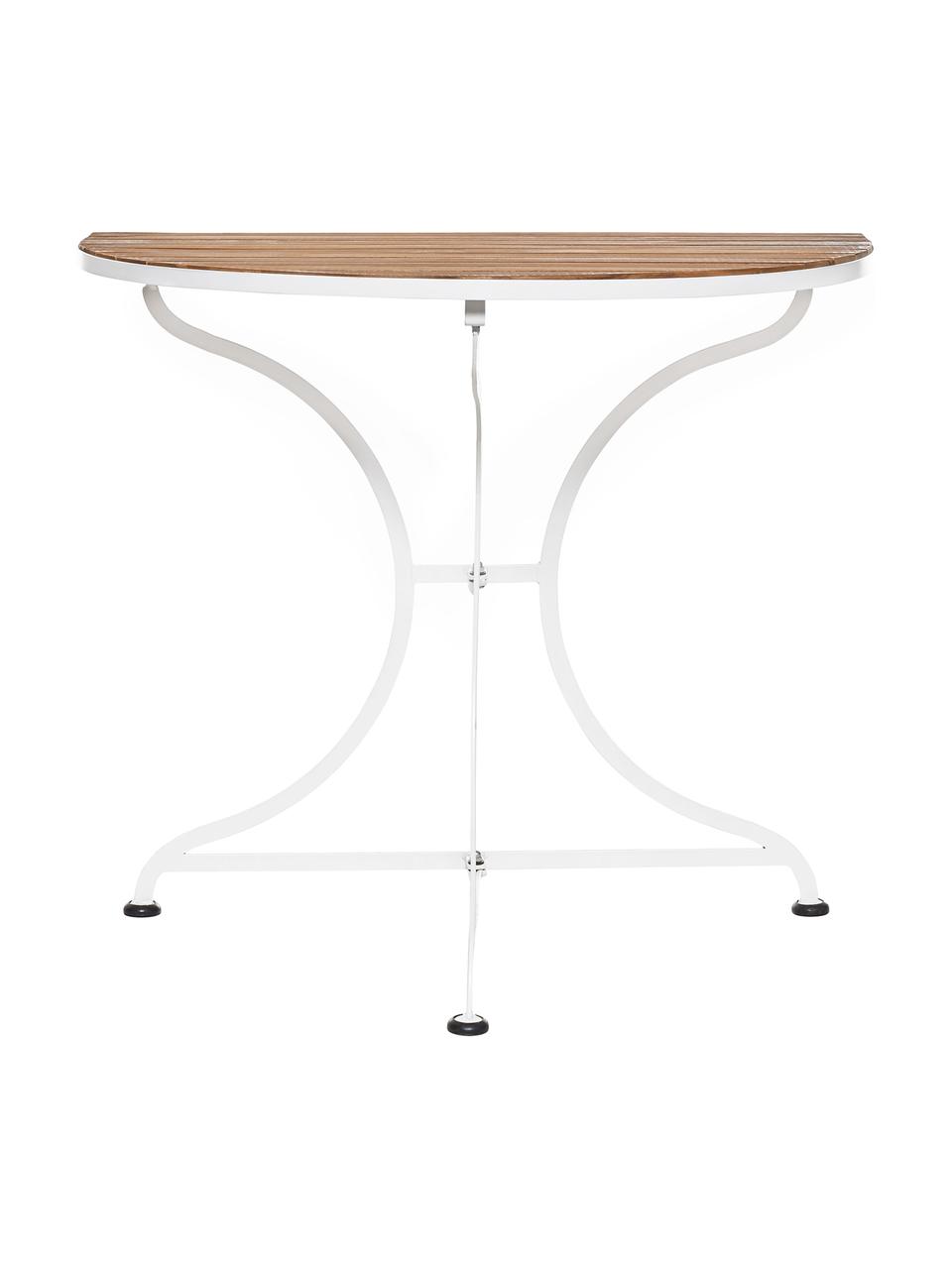 Table semi-circulaire de balcon, à plateau en bois Parklife, Blanc, bois d'acacia