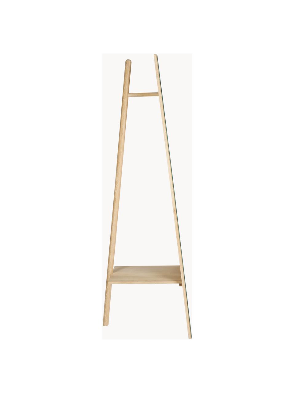 Frameloze staande spiegel Keisy met een licht houten lijst en plank, Lijst: gecoat MDF, Licht hout, B 45 x H 160 cm