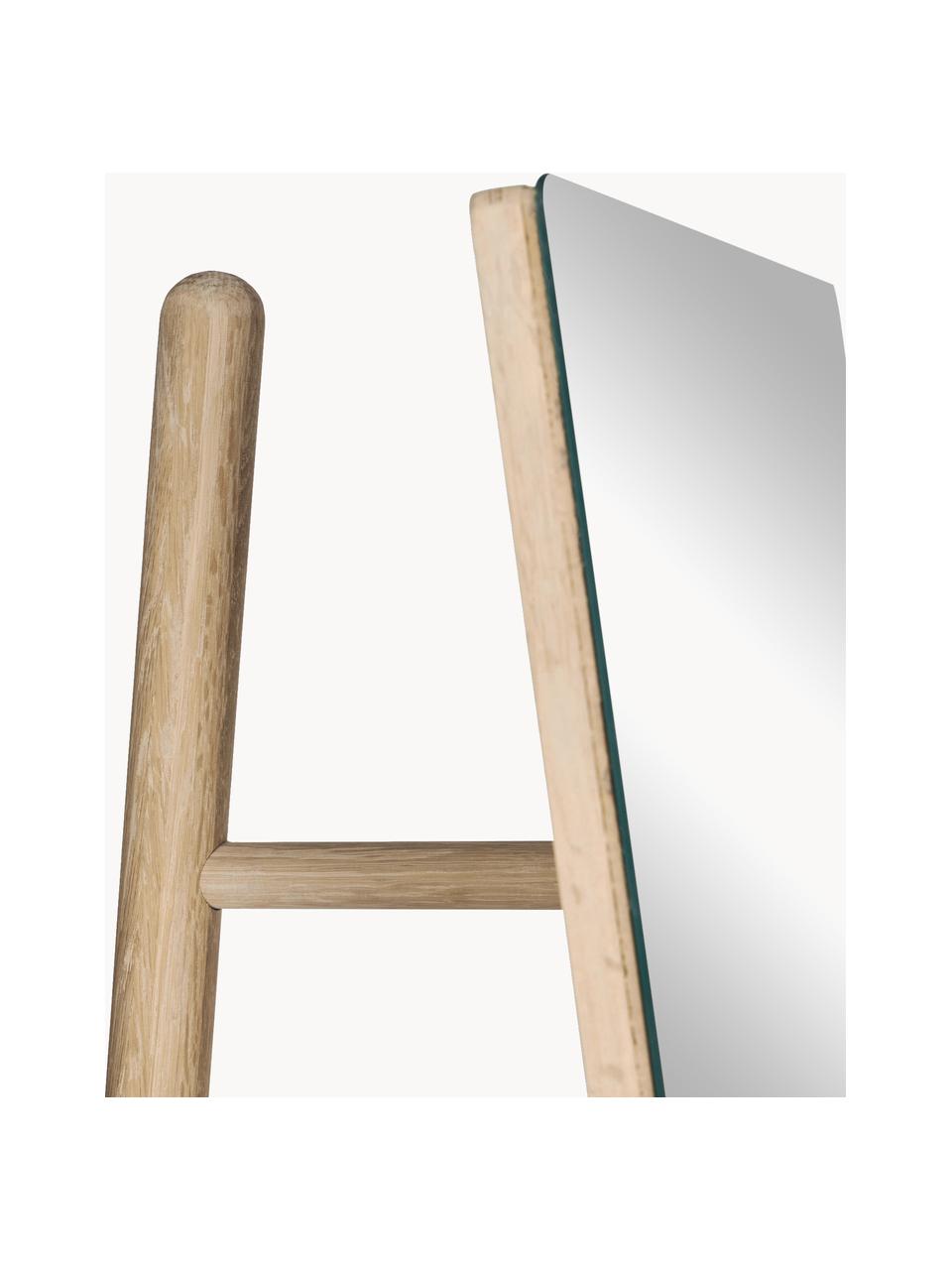 Frameloze staande spiegel Keisy met een licht houten lijst en plank, Lijst: gecoat MDF, Licht hout, B 45 x H 160 cm
